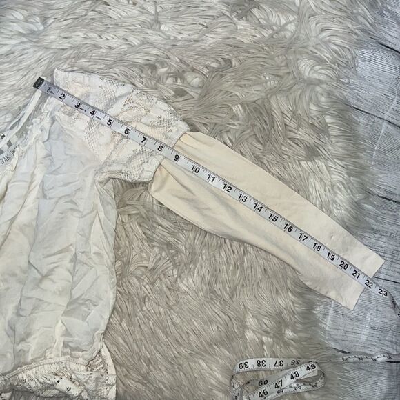 Jak & Peppar Long Sleeve Boho Crochet Lace Off-White Cream Peplum Top SZ 14 - Picture 6 of 9